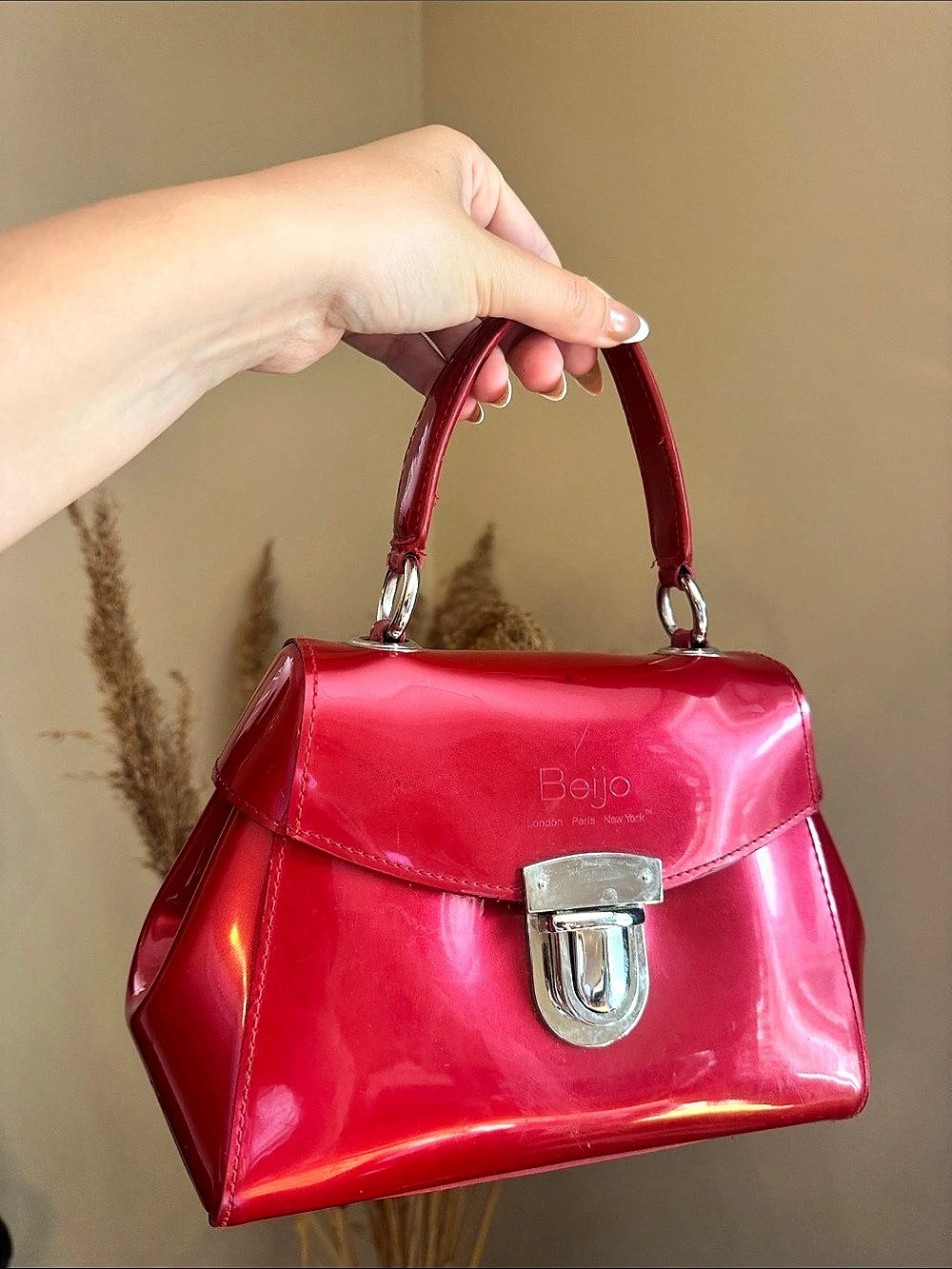 Beijo Patent Satchel in Red